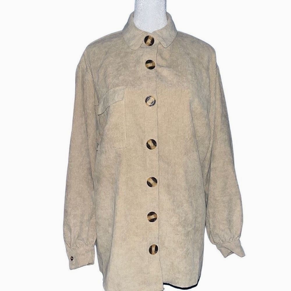 Nasty Gal Collection Tan Beige Corduroy Oversized Shacket Button Down Shirt US 4